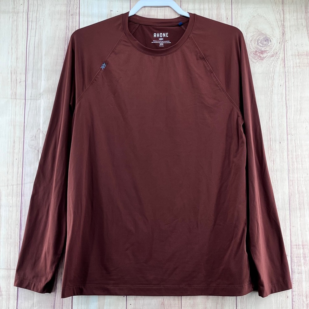 RHONE Mens Long Sleeve Crewneck Performance Shirt Burgundy Sz M Athletic Gym‎